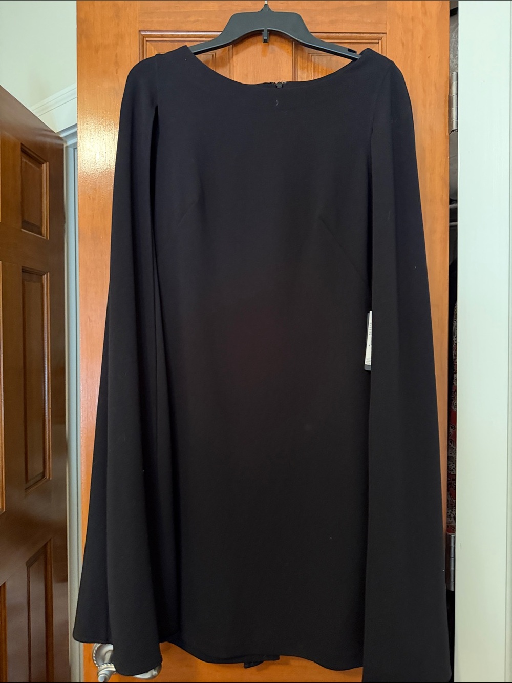 Adrianna Papell Black Long-Sleeve Cape-Style Dress